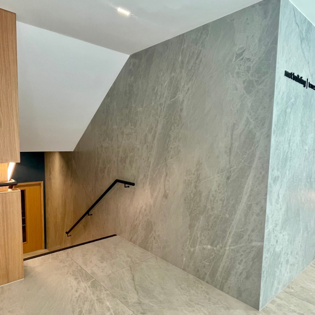 Showcase photograph spectrum stone and ceramic office block on London development 