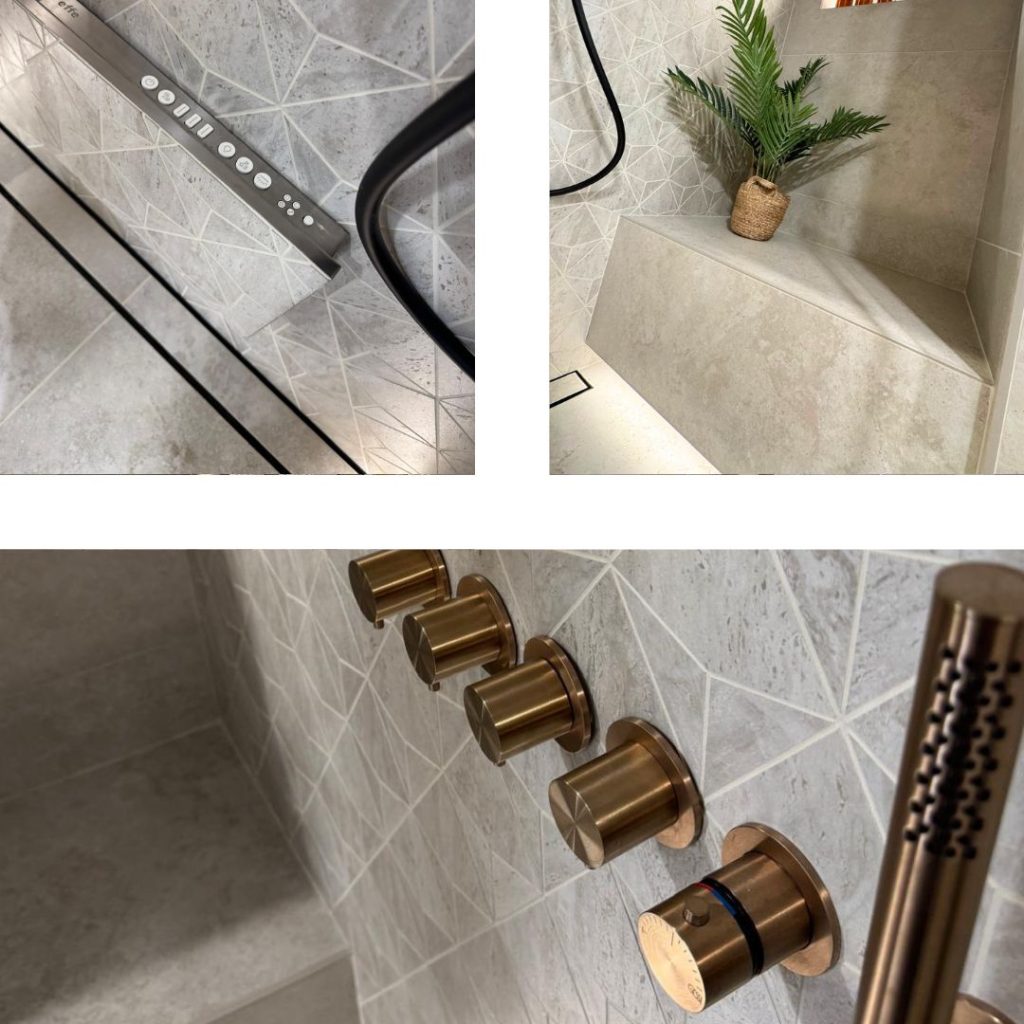 Integrated steam shower Installation. 
This camouflage version has the front panel clad to match the tiled interior so the steam generator blends into the decor for an even more chic and stylish finish. 