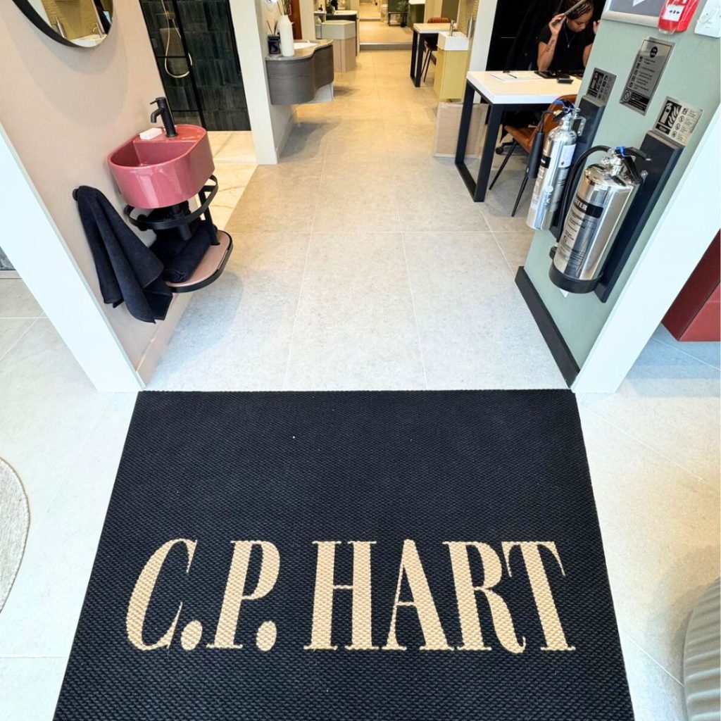 C P Hart bathroom showroom full refurbished with bathroom display and showroom tiling.  