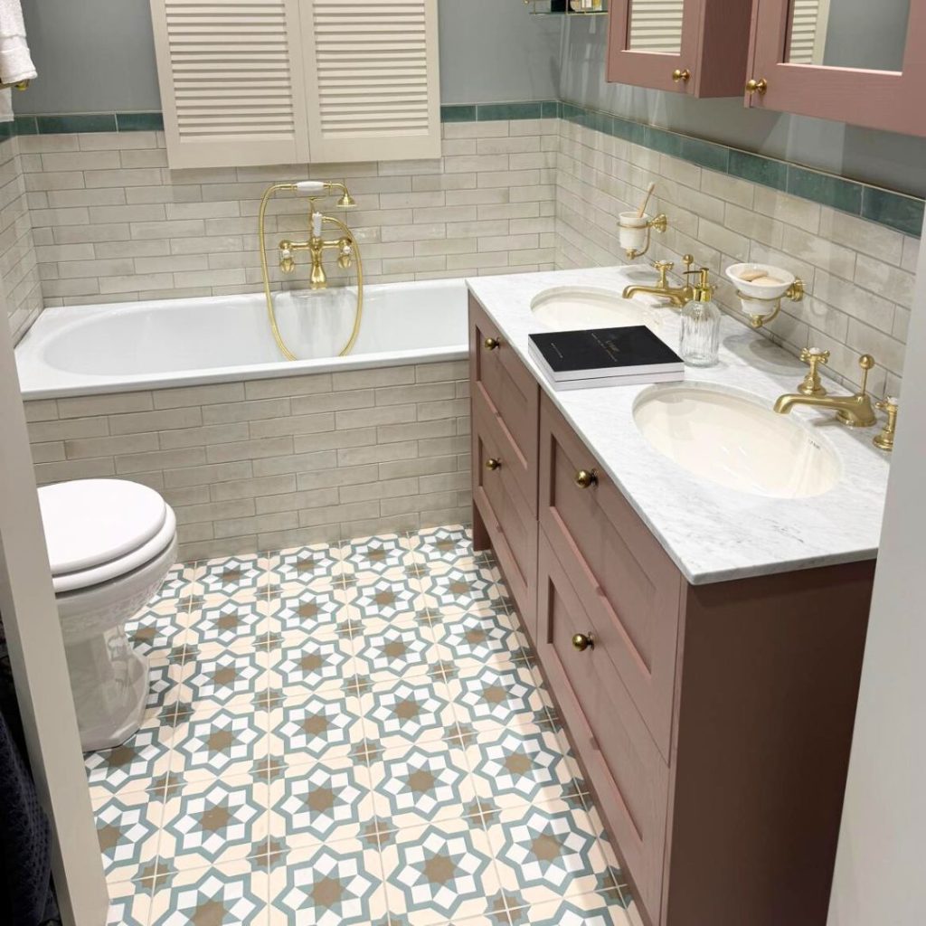 Floor and wall tiles in this bathroom display unit.  